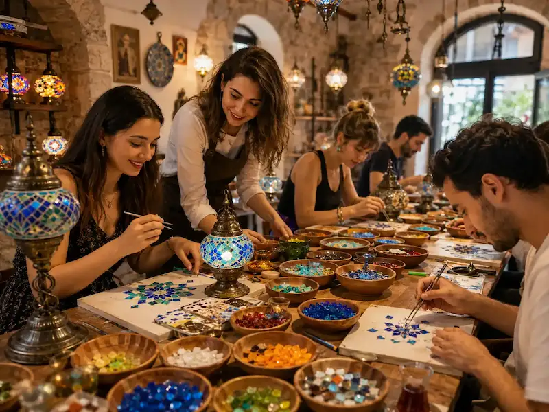 Atelier de fabrication de lampe en mosaïque