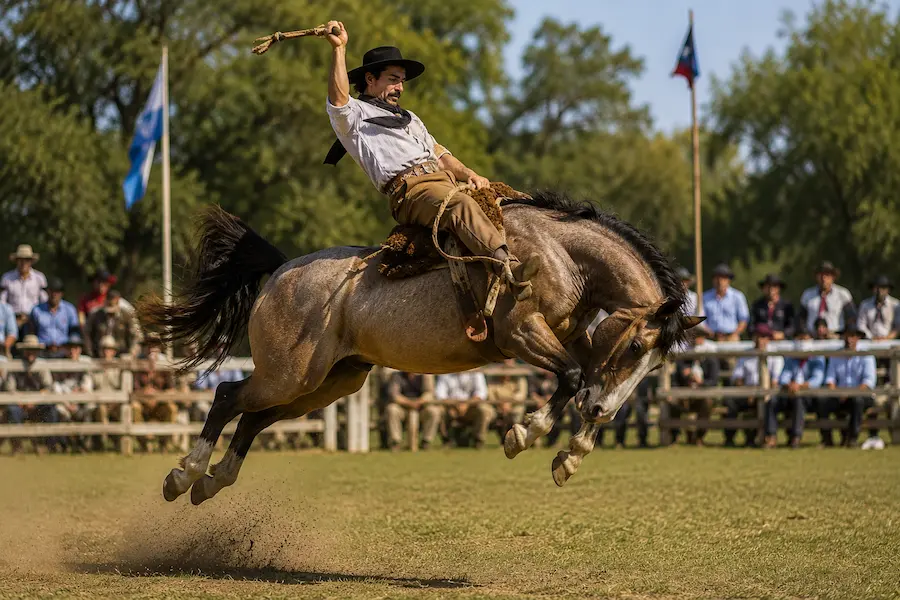 Gaucho jineteada at a festival in Argentina