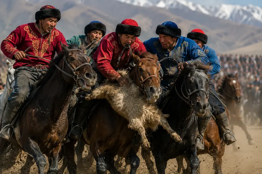 Horse riders playing kok-boru in Kyrgyzstan