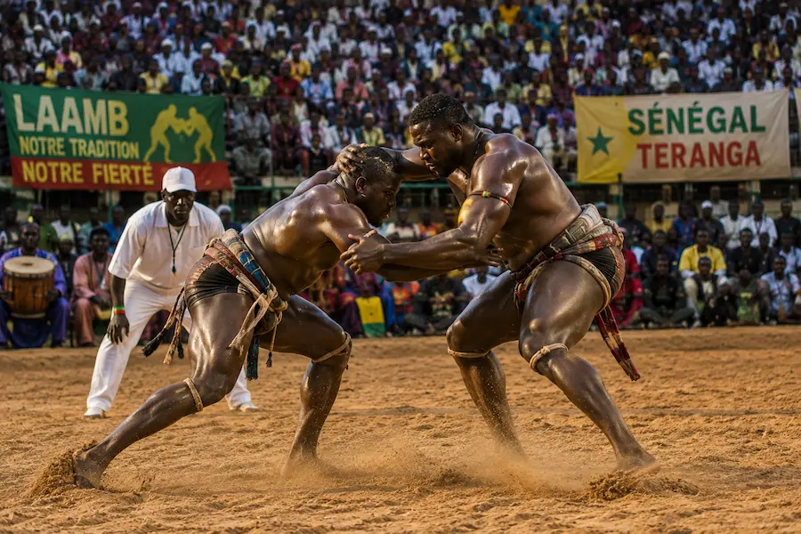 Traditional Senegalese Laamb wrestling match