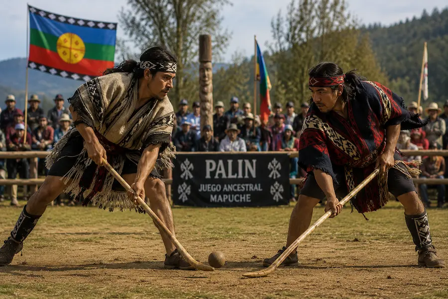 Traditional Mapuche Palín game in Chile