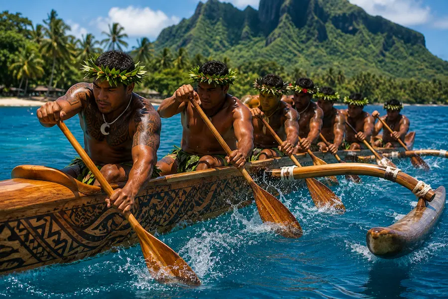 Traditional va'a canoe race in French Polynesia