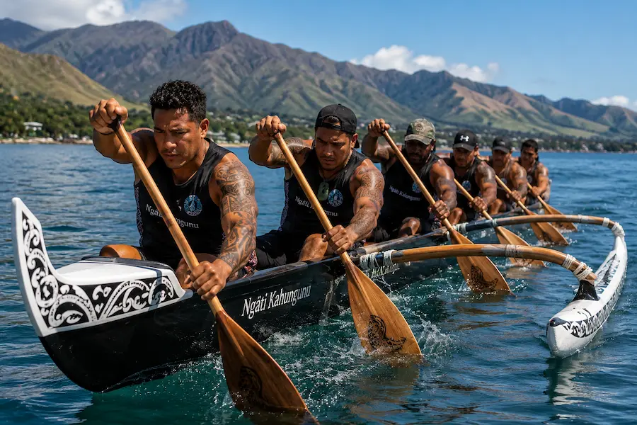 Waka ama crew in New Zealand